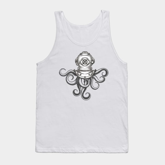 Octopus in Diving Helmet Tank Top by devaleta